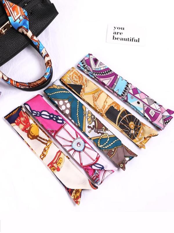 3pcs Women's Casual All over Print Bag Charms, Decorative Silk Scarf for Women Bag, Random Color