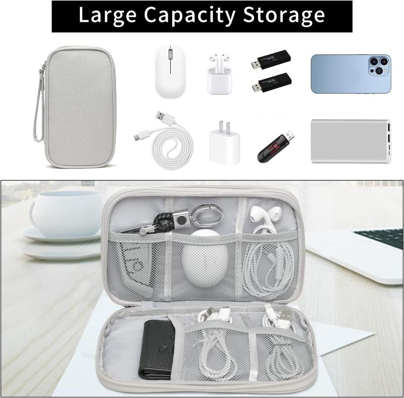 Electronics Organizer Travel Case, Cable Organizer Bag, Electronic Accessories Carry Case Water Resistant Double Layers Tech Storage Bag, Travel Essentials for Cord, Charger, Earphone, Grey