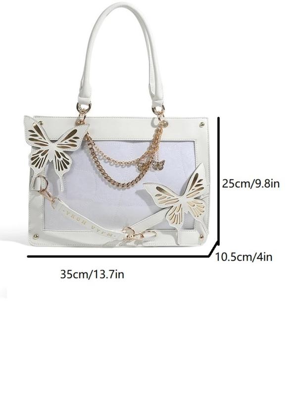 Women's Fashionable Butterfly Design Handbag, Casual Pu Leather Zipper Crossbody Bag for Daily Used, Trendy Versatile Y2k Bag, Girl Fashionable Shopping Bag