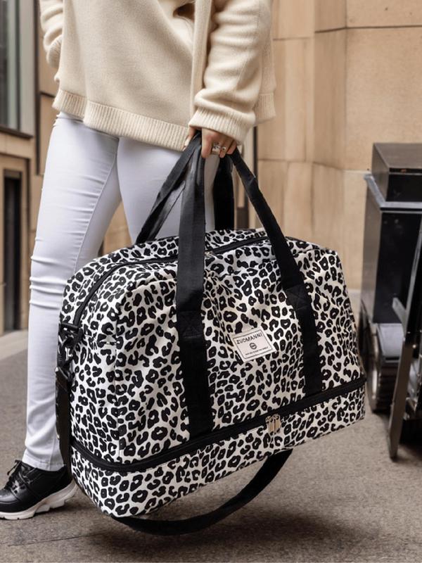 Leopard Pattern Zipper Travel Bag Set, Fashionable Leopard Print Duffle Bag, Waterproof Travel Bag for Women & Girls