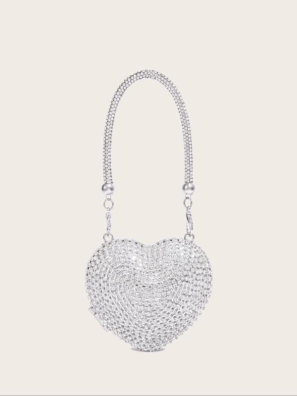 Women's Elegant Rhinestone Heart Decorated Evening Bag, Exquisite Trendy Chain Strap Clutch Bag, Fashionable Bag for Party Decoration