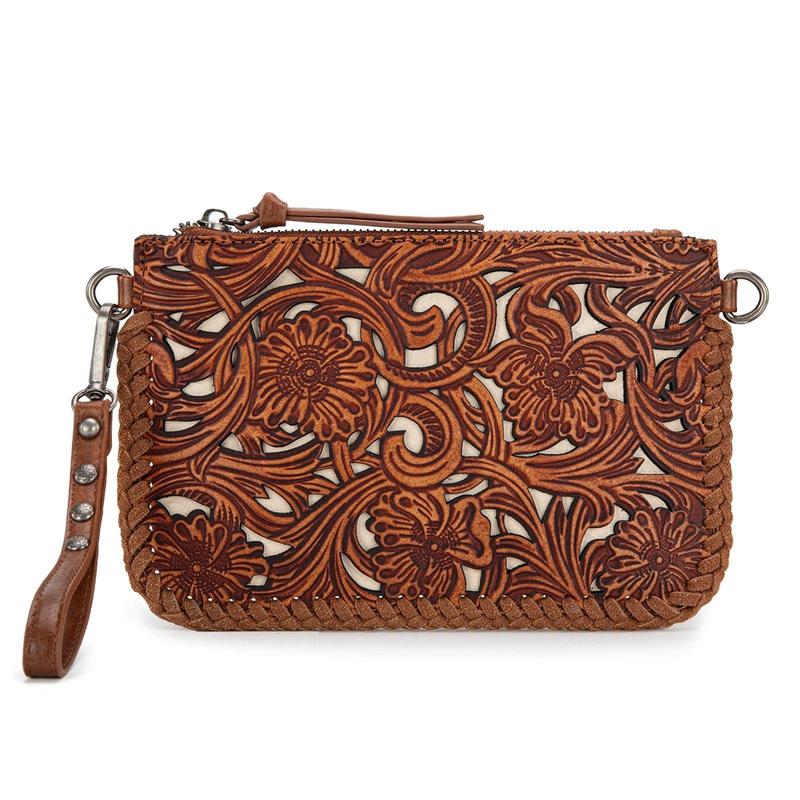 Trinity Ranch Leather Floral Tooled Collection Clutch Crossbody