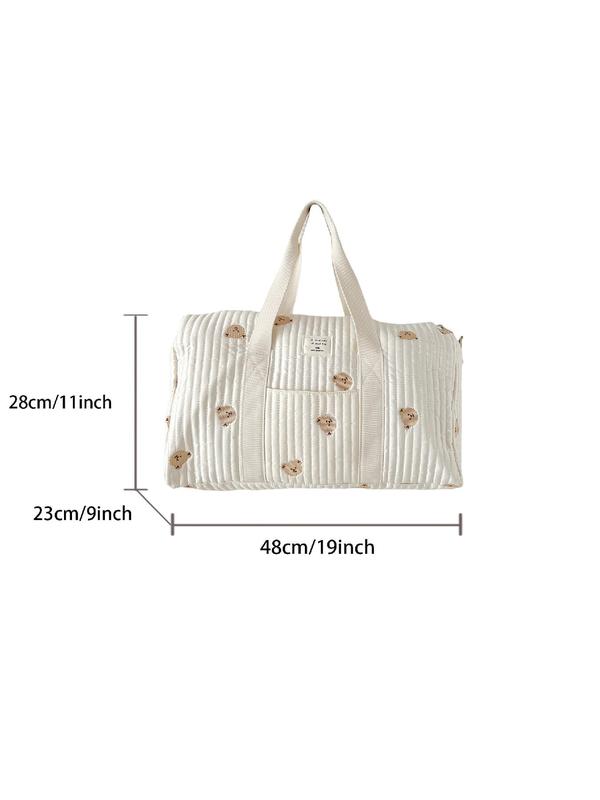 Cute Bear Pattern Travel Bag, Large Capacity Zipper Bag with Detachable Shoulder Strap, Daily Convenient Travel Bag for Women & Girls