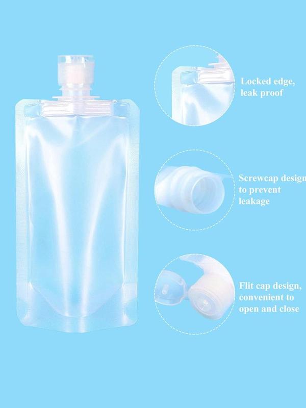 Portable Travel Fluid Makeup Packing Bags, 15pcs Plastic Stand Up Spout Pouches for Toiletries, Transparent Refillable Empty Squeeze Pouch for Lotion Shampoo Face Cream Hand Soap (With Funnel)