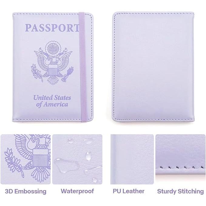 Passport Holder, Passport and Vaccine Card Holder Combo Passport Cover Passport Wallet Rfid Passport Holder Passport Case Passport Card Holder Family Pen Holder Passport Holder for Women Men, Purple