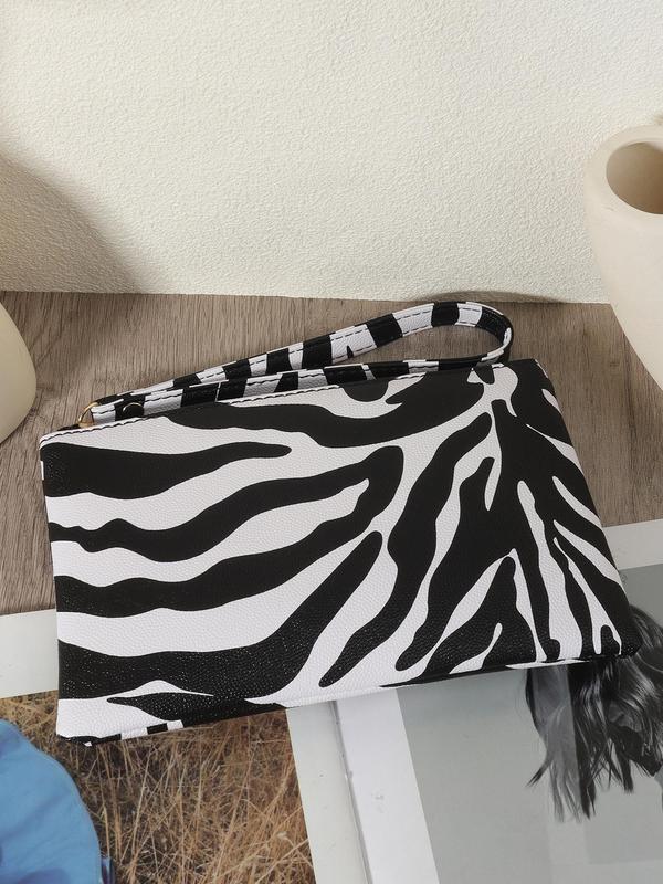 Fashion Creative Zebra Stripe Pattern Zippered Wristlet, Casual Pu Leather Handbag for Women, Simple All-match Bag for Daily Life