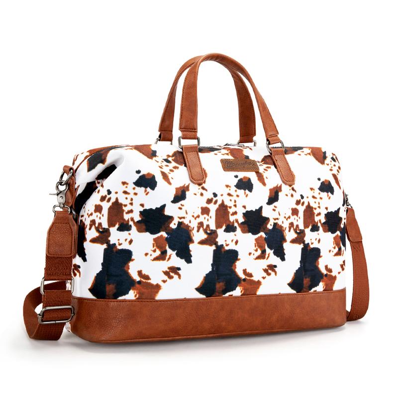 Wrangler Summer Moo Moo Duffle Cow Print Travel Bag with Large Capacity and Multi-purpose -  Overnight, Travel, Gym - Airline Approved Carry-On