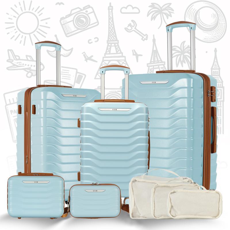 UUH Lightweight Luggage Family Travel Set, 2024 New Lightweight Luggage, with various combinations of three and four pieces, including gray, green, blue, black, white and silver for your choice, UUH will be your best travel companion.