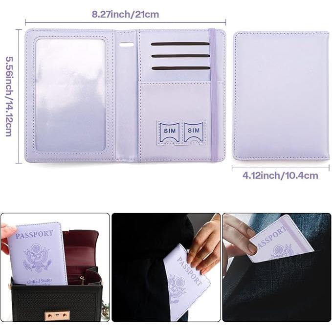 Passport Holder, Passport and Vaccine Card Holder Combo Passport Cover Passport Wallet Rfid Passport Holder Passport Case Passport Card Holder Family Pen Holder Passport Holder for Women Men, Purple