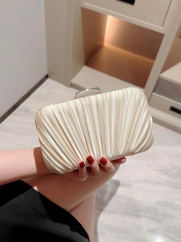 Women's Minimalist Elegant Plain Ruched Design Chain Decor Evening Bag For Party & Wedding