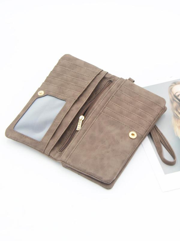 Women's Solid Color Double Zipper Long Wallet, Fashionable Multi-function PU Leather Wristlet for Daily Used, Casual Trendy Versatile High-quality Daily Commuting Bag