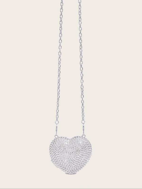 Women's Elegant Rhinestone Heart Decorated Evening Bag, Exquisite Trendy Chain Strap Clutch Bag, Fashionable Bag for Party Decoration