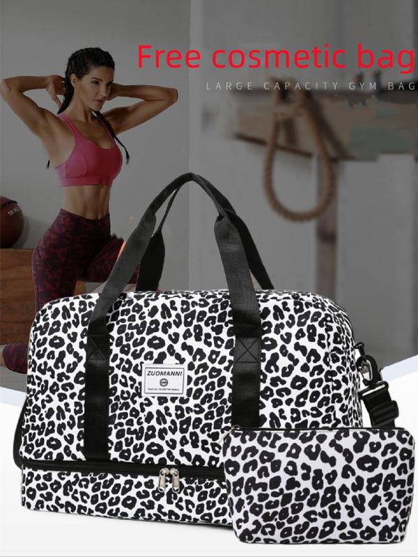 Leopard Pattern Zipper Travel Bag Set, Fashionable Leopard Print Duffle Bag, Waterproof Travel Bag for Women & Girls