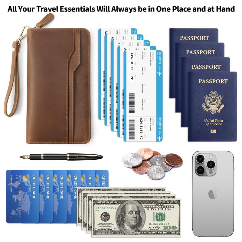 Leather Family Travel Passport Case for Men Women, Large RFID Passport Wallet Holder Travel Passport Cover