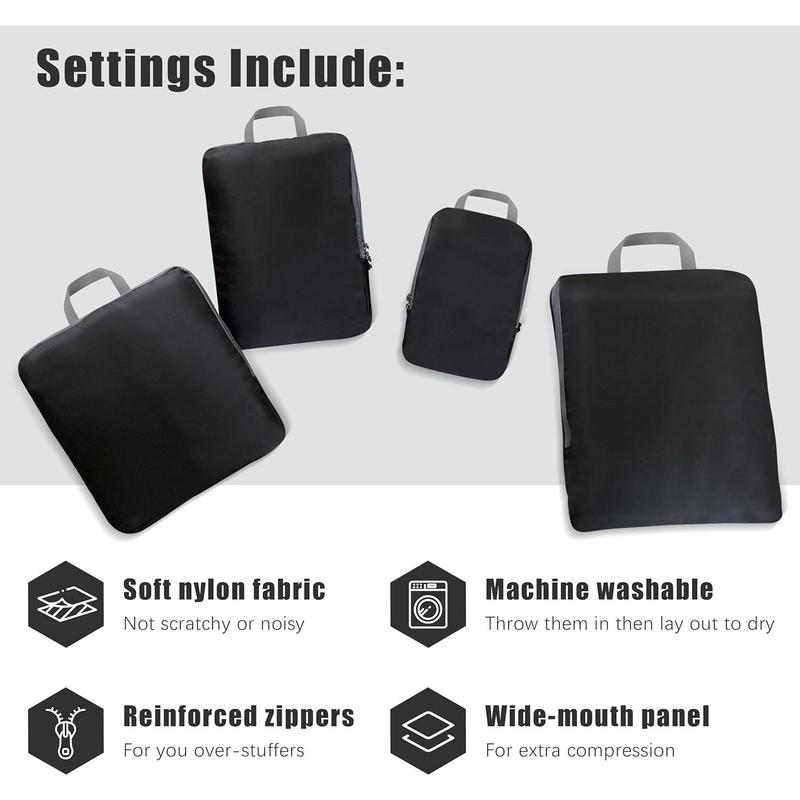 4 Set Compression Packing Cubes Travel - Travel Accessories Expandable Packing Organizers for Carry On - Essentials Luggage Travel Bags