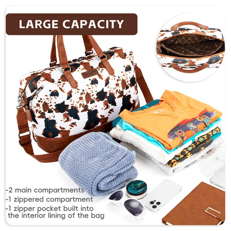 Wrangler Summer Moo Moo Duffle Cow Print Travel Bag with Large Capacity and Multi-purpose -  Overnight, Travel, Gym - Airline Approved Carry-On