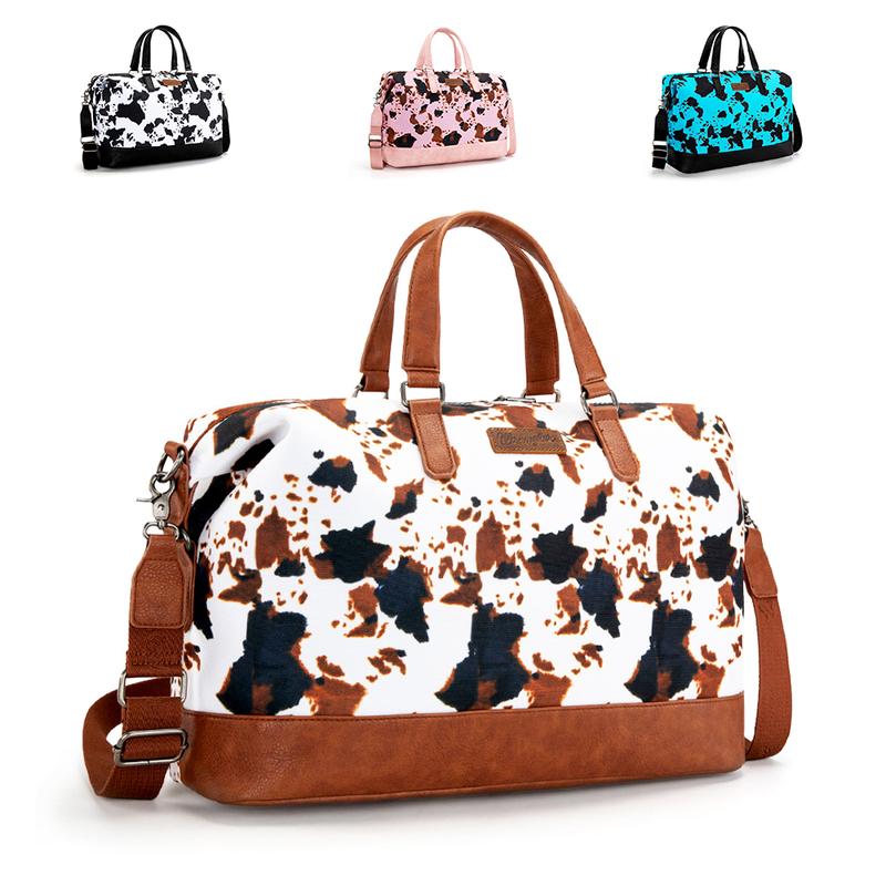 Wrangler Summer Moo Moo Duffle Cow Print Travel Bag with Large Capacity and Multi-purpose -  Overnight, Travel, Gym - Airline Approved Carry-On