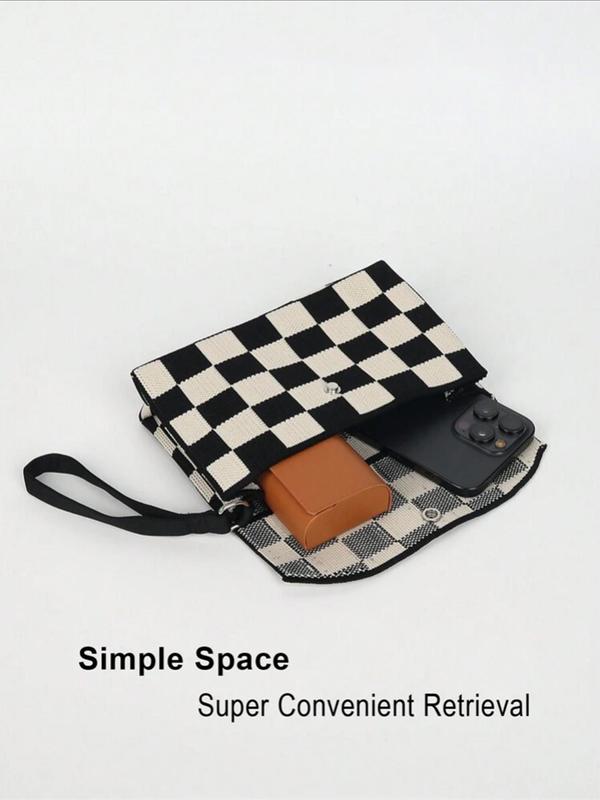 Women's Checkerboard Pattern Wristlet, Casual Versatile Clutch Bag for Daily Used, Trendy All-match Bag for Commuters and Students