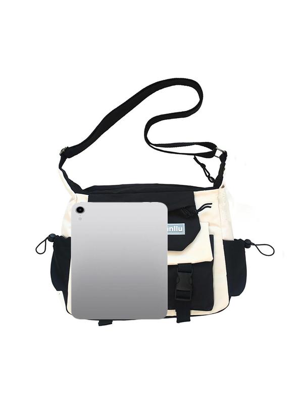 Men's Preppy Casual Nylon Colorblock Crossbody Bag, Outdoor Student Commuter Shoulder Bag, Travel Daily Use Large Capacity School Bag