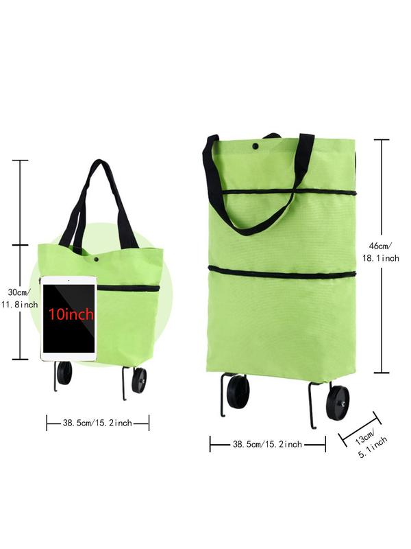 Foldable Reusable Shopper Bag, Large Capacity Grocery Organizer Food Vegetables Handbag, Shoulder Shopping Bag with Wheels for Women & Men