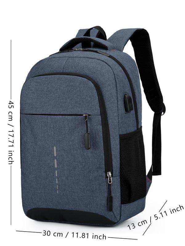 Men's Summer Business Simple Plain Texture Zipper Backpack for College, Casual Lightweight Large Capacity Travel Backpack for Men & Women, with Usb Port, Nylon Waterproof Laptop Bag