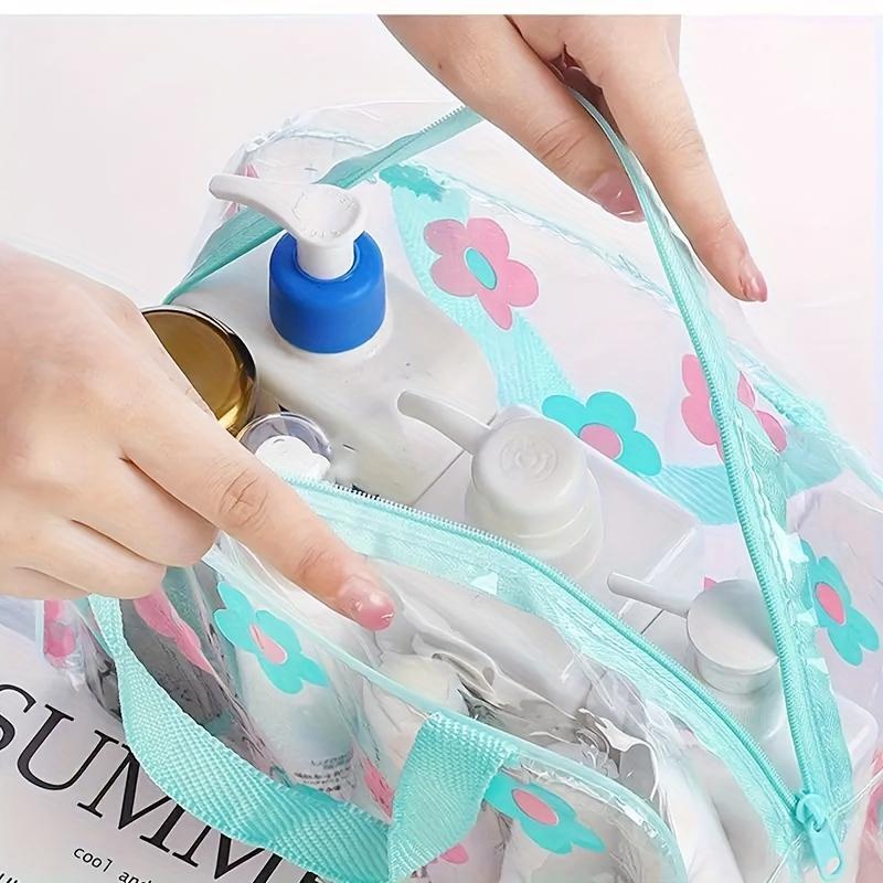 Flower Pattern Clear Makeup Bag Set, 3 Counts set Waterproof Portable Storage Bag, Cosmetic Bag, Travel Toiletry Bag, Storage Organizer for Home & Travel