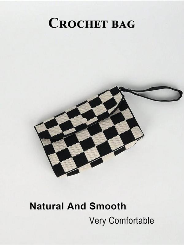 Women's Checkerboard Pattern Wristlet, Casual Versatile Clutch Bag for Daily Used, Trendy All-match Bag for Commuters and Students