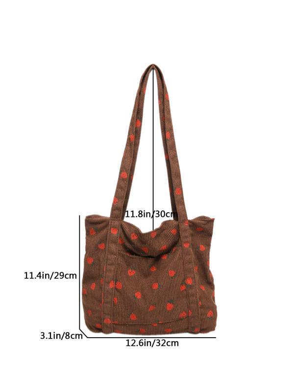 Strawberry Pattern Tote Bag, Casual Large Capacity Shoulder Bag for Women, Trendy All-match Bag for Daily Life