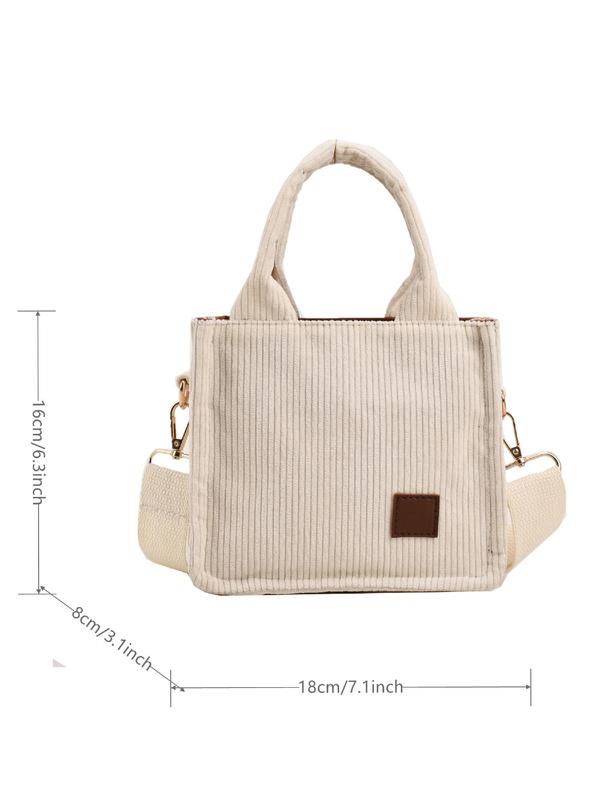 Women's Summer Casual Plain Corduroy Handbag, Simple Solid Color Handbag with Adjustable Strap for Daily Used & Work, Casual Trendy Versatile High-quality Daily Commuting Handbag for Women & Girls