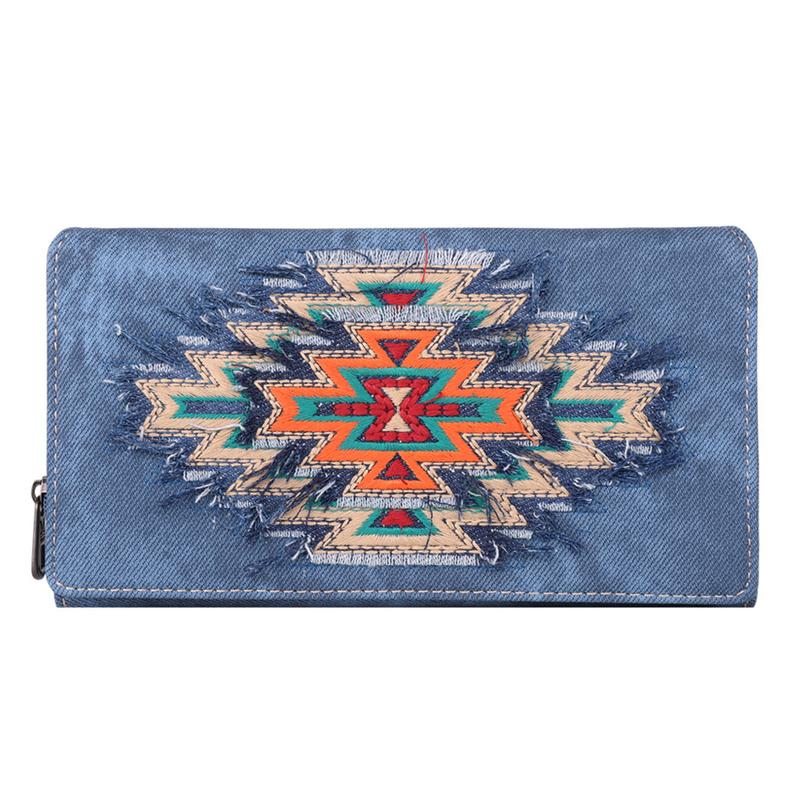 Montana West [MegaLive] Western-Style Denim Trifold Wallet