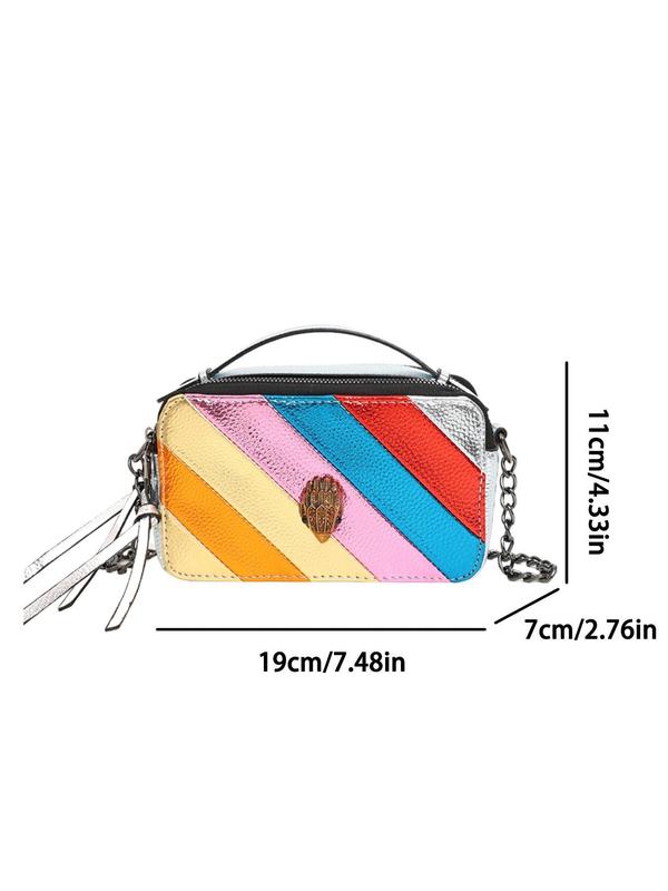 Fashion Colorful Striped Decorated Crossbody Bag, Casual PU Leather Zipper Shoulder Bag for Women, Trendy All-match Commuter Bag for Daily Used