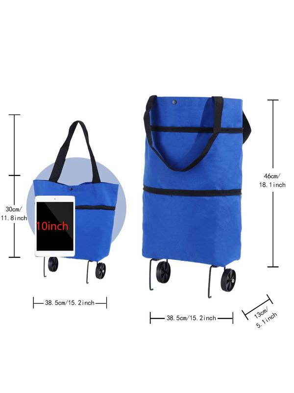 Foldable Reusable Shopper Bag, Large Capacity Grocery Organizer Food Vegetables Handbag, Shoulder Shopping Bag with Wheels for Women & Men