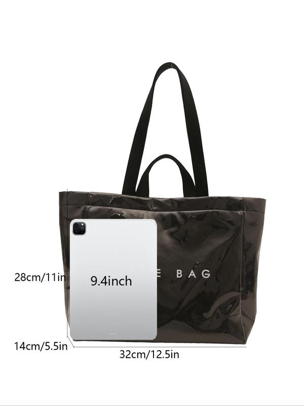 Women's Elegant Letters Pattern Tote Bag, Large Capacity Fashionable PVC Shopping Bag, Casual Trendy Versatile High-quality Daily Commuting Bag