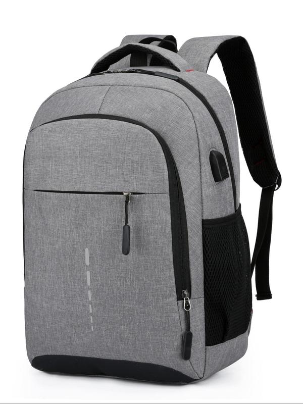 Men's Summer Business Simple Plain Texture Zipper Backpack for College, Casual Lightweight Large Capacity Travel Backpack for Men & Women, with Usb Port, Nylon Waterproof Laptop Bag