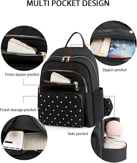 Women's Fashion Backpack Casual Backpack Travel Work Backpack Multi-Pocket Anti-Theft Backpack, Mini Backpack (Black) Suitable for Camping Travel