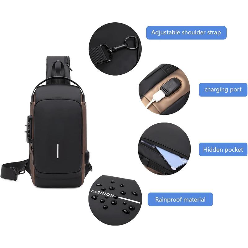 Sling bag for men | anti-theft crossbody bag-PU leather crossbody shoulder bag-chest bag for daily use