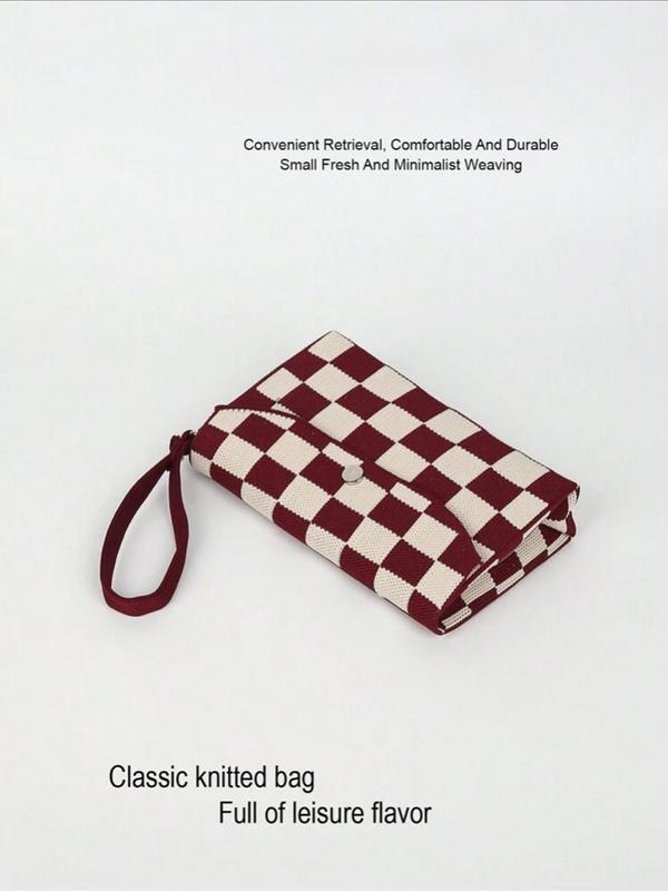 Women's Checkerboard Pattern Wristlet, Casual Versatile Clutch Bag for Daily Used, Trendy All-match Bag for Commuters and Students