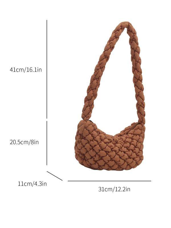 Women's Solid Color Quilted Puffer Crossbody Bag, Fashionable Zipper Shoulder Bag, Trendy Hobo Bag, Casual Trendy Versatile High-quality Daily Commuting Bag