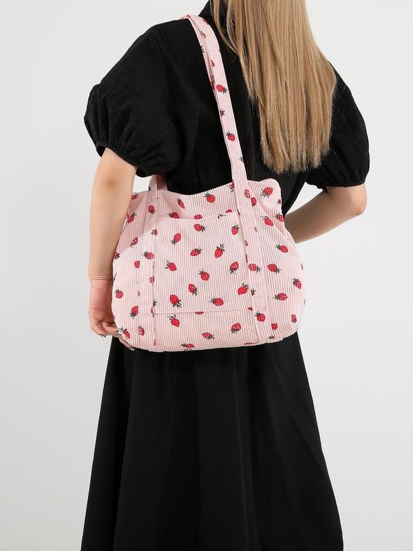 Strawberry Pattern Tote Bag, Casual Large Capacity Shoulder Bag for Women, Trendy All-match Bag for Daily Life