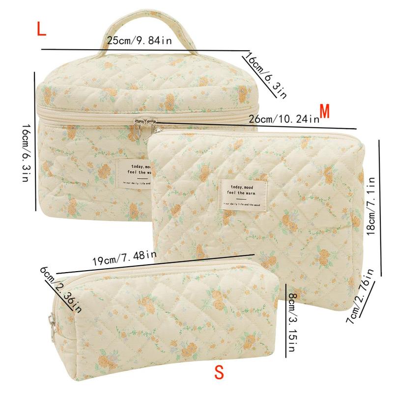 Floral Print Quilted Makeup Bag, Portable Lightweight Cosmetic Zipper Makeup Organizer Pouch for Outing & Travel, Cute Toiletry Bag for Women & Girls, Cruel Summer