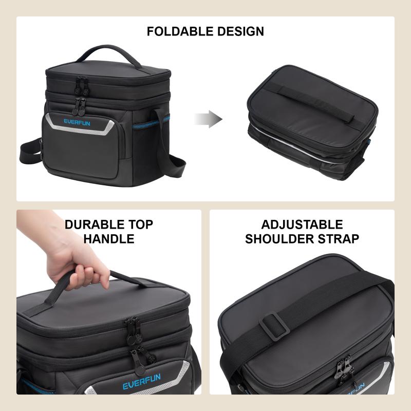 Everfun Small Insulated Lunch Bag Soft Dual Compartments Lunch Box for man Foldable Waterproof Leak-proof for Work, blue durable grey cooling ello lunch bag  multi-compartment mums  mini insulated bag reusable lunch portable lunch leakproof lunch