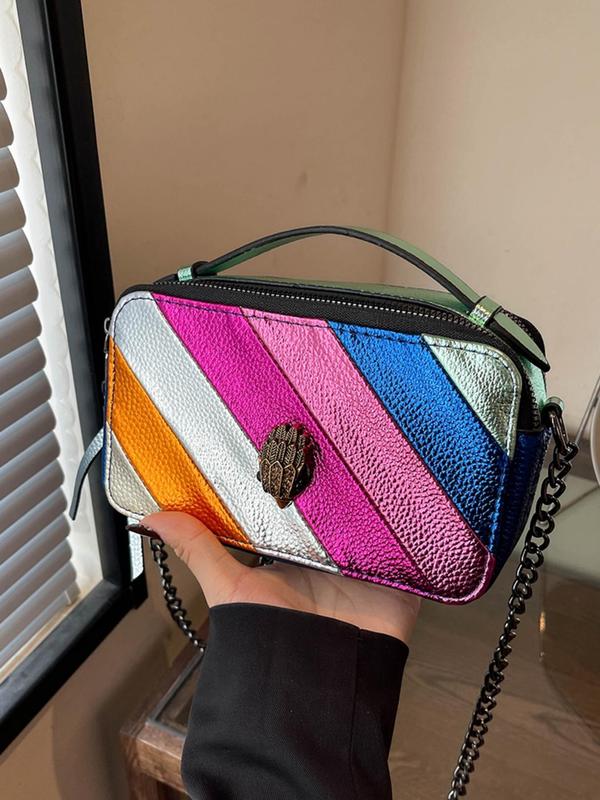 Fashion Colorful Striped Decorated Crossbody Bag, Casual PU Leather Zipper Shoulder Bag for Women, Trendy All-match Commuter Bag for Daily Used