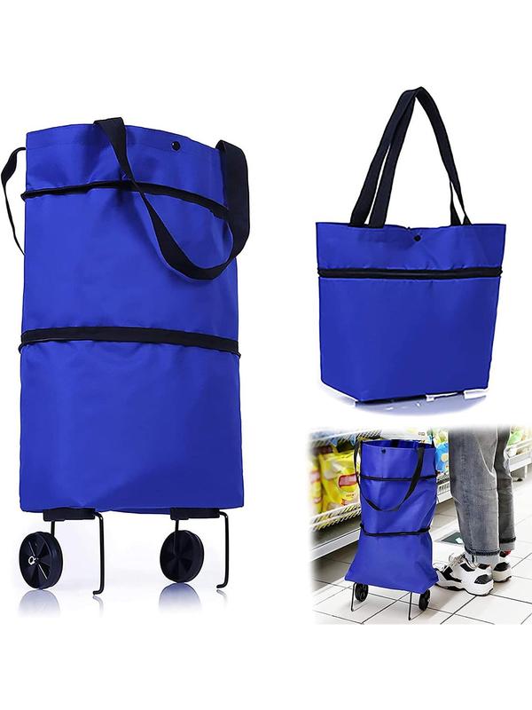 Foldable Reusable Shopper Bag, Large Capacity Grocery Organizer Food Vegetables Handbag, Shoulder Shopping Bag with Wheels for Women & Men