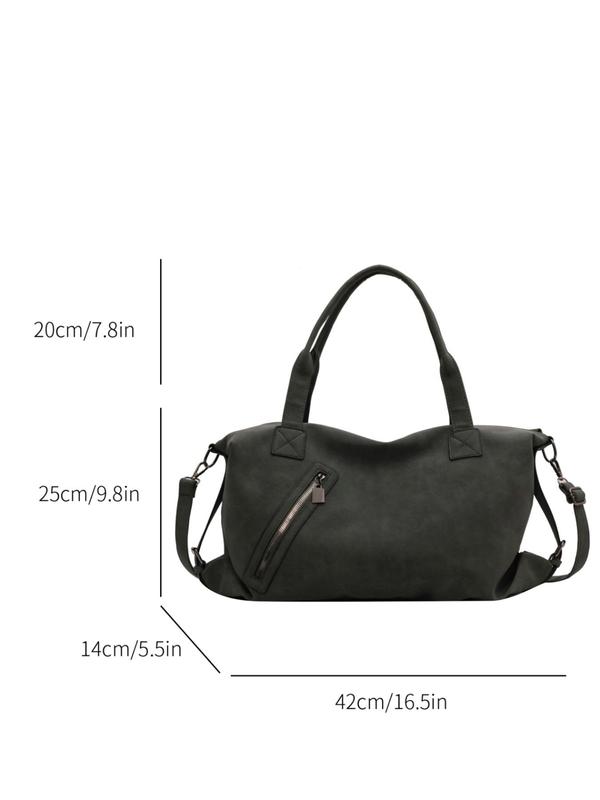 Women's Casual Large Capacity Tote Bag With Zipper, Trendy Simple Style Plain Color Shoulder Bag, Tote Bag For Trip & Business