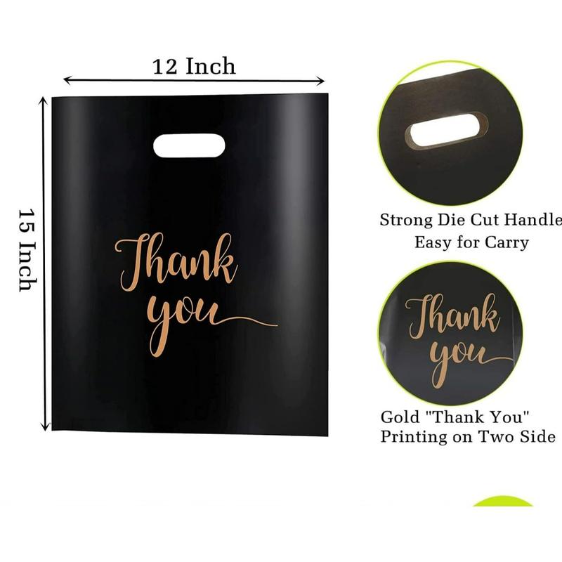 100Packs Thank You Merchandise Bags, Extra Thick 2.36Mil 12x15In Retail Plastic Shopping Bags for Small Business Stores Boutique Clothes, Reusable Gift Bags Plastic Bags with Handle