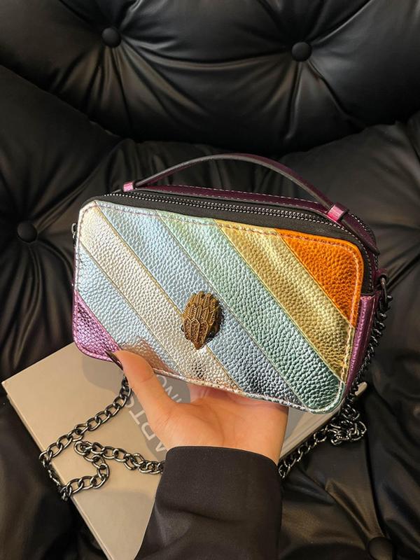 Fashion Colorful Striped Decorated Crossbody Bag, Casual PU Leather Zipper Shoulder Bag for Women, Trendy All-match Commuter Bag for Daily Used