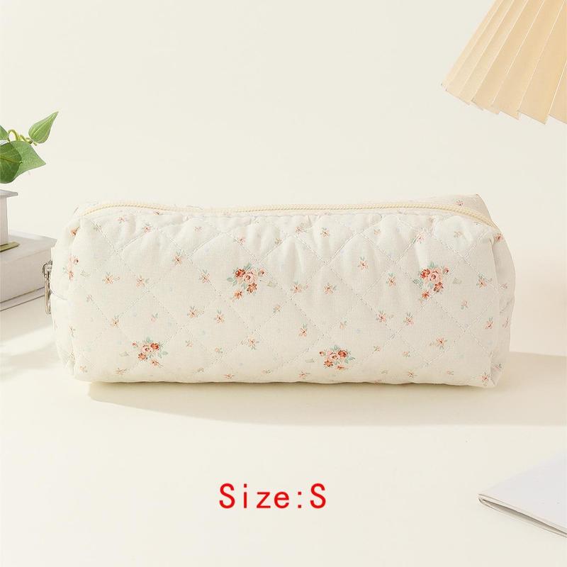 Floral Print Quilted Makeup Bag, Portable Lightweight Cosmetic Zipper Makeup Organizer Pouch for Outing & Travel, Cute Toiletry Bag for Women & Girls, Cruel Summer