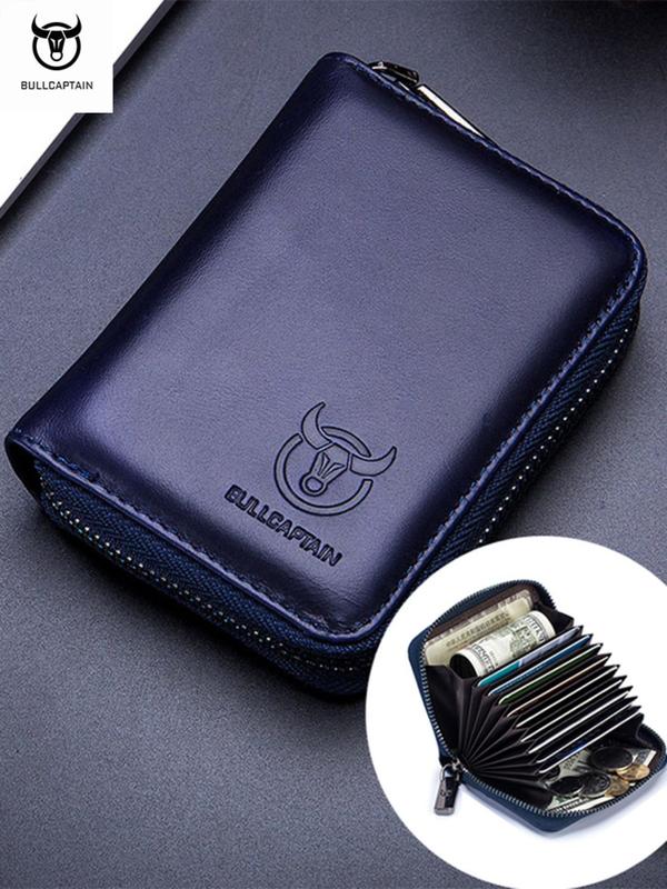 Men's Summer Casual Solid Animal Decor Cowhide Card Holder, Multi-functional Zipper Short Wallet, Business Card Holder Bag As Gift for Dad, Brother, Husband