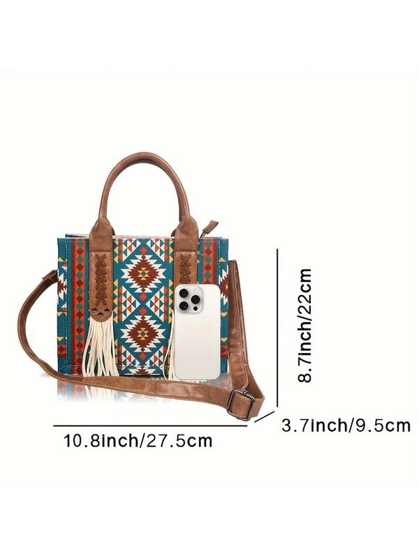 Boho Style Boho Pattern Tassel Tote Bag, Fashionable Large Capacity Shoulder Bag for Women, Casual Trendy Versatile High-quality Daily Commuting Bag, Girl Fashionable Bag