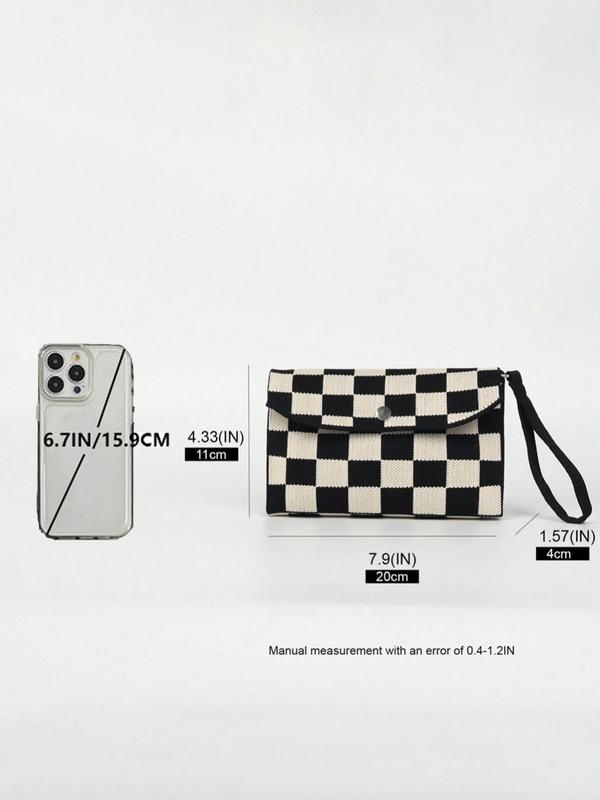 Women's Checkerboard Pattern Wristlet, Casual Versatile Clutch Bag for Daily Used, Trendy All-match Bag for Commuters and Students